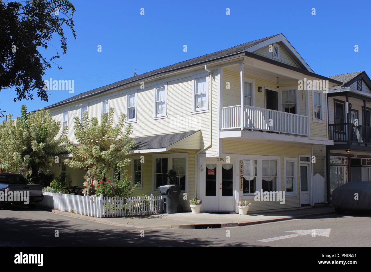 Hotel and Cafe, Japanese Section, Walnut Grove, California Stock Photo