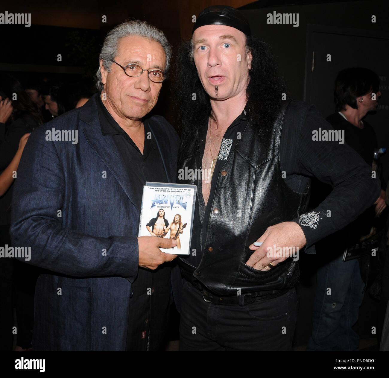 Edward James Olmos and Robb Reiner of Anvil during the reception of the DVD release of 'Anvil The Story of Anvil' held at the WGA in Beverly Hills, CA on Thursday, October 8, 2009. Photo by Richard Soria/ PRPP /PictureLux File Reference # EdwardJamesOlmosReiner01 10809PRPP  For Editorial Use Only -  All Rights Reserved Stock Photo