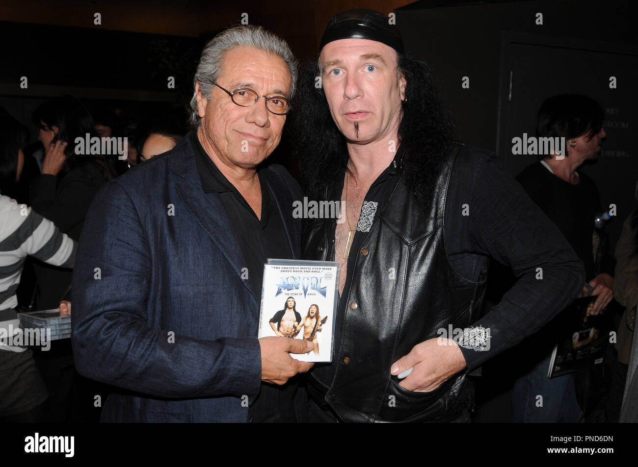Edward James Olmos and Robb Reiner of Anvil during the reception of the DVD release of 'Anvil The Story of Anvil' held at the WGA in Beverly Hills, CA on Thursday, October 8, 2009. Photo by Richard Soria/ PRPP /PictureLux File Reference # EdwardJamesOlmosReiner02 10809PRPP  For Editorial Use Only -  All Rights Reserved Stock Photo