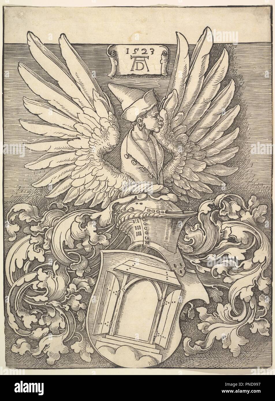 Coat of Arms of Albrecht Dürer. Artist: Albrecht Dürer (German, Nuremberg 1471-1528 Nuremberg). Dimensions: sheet: 13 13/16 x 10 1/4 in. (35.1 x 26.1 cm). Date: 1523. Museum: Metropolitan Museum of Art, New York, USA. Stock Photo