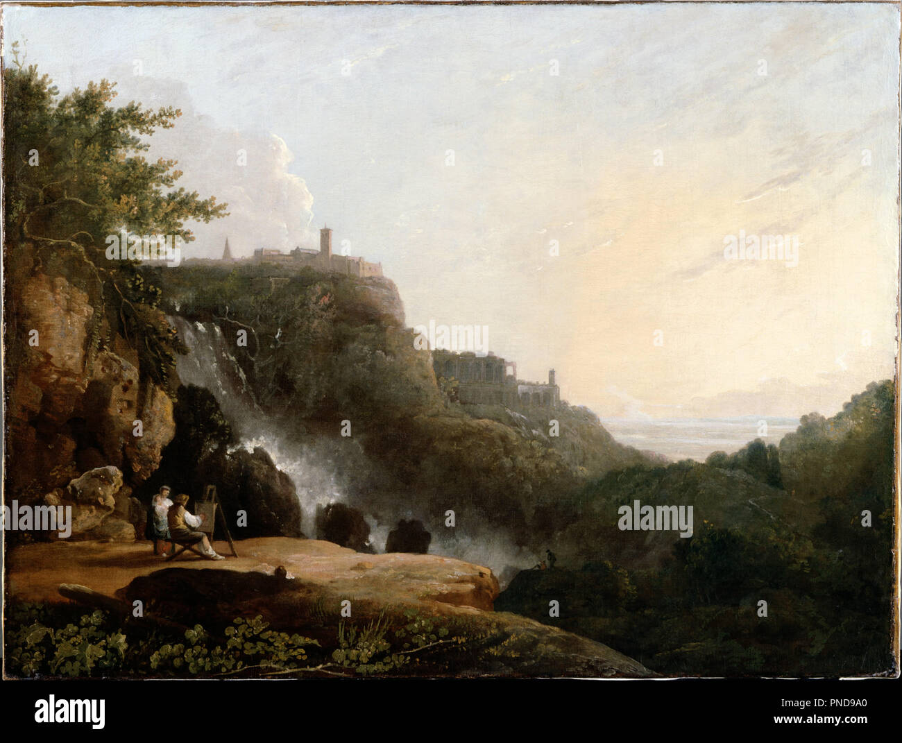 View of Tivoli: the Cascatelle and the 'Villa of Maecenas'. Date/Period: Ca. 1752. Painting. Oil on canvas. Height: 733 mm (28.85 in); Width: 972 mm (38.26 in). Author: RICHARD WILSON. Stock Photo