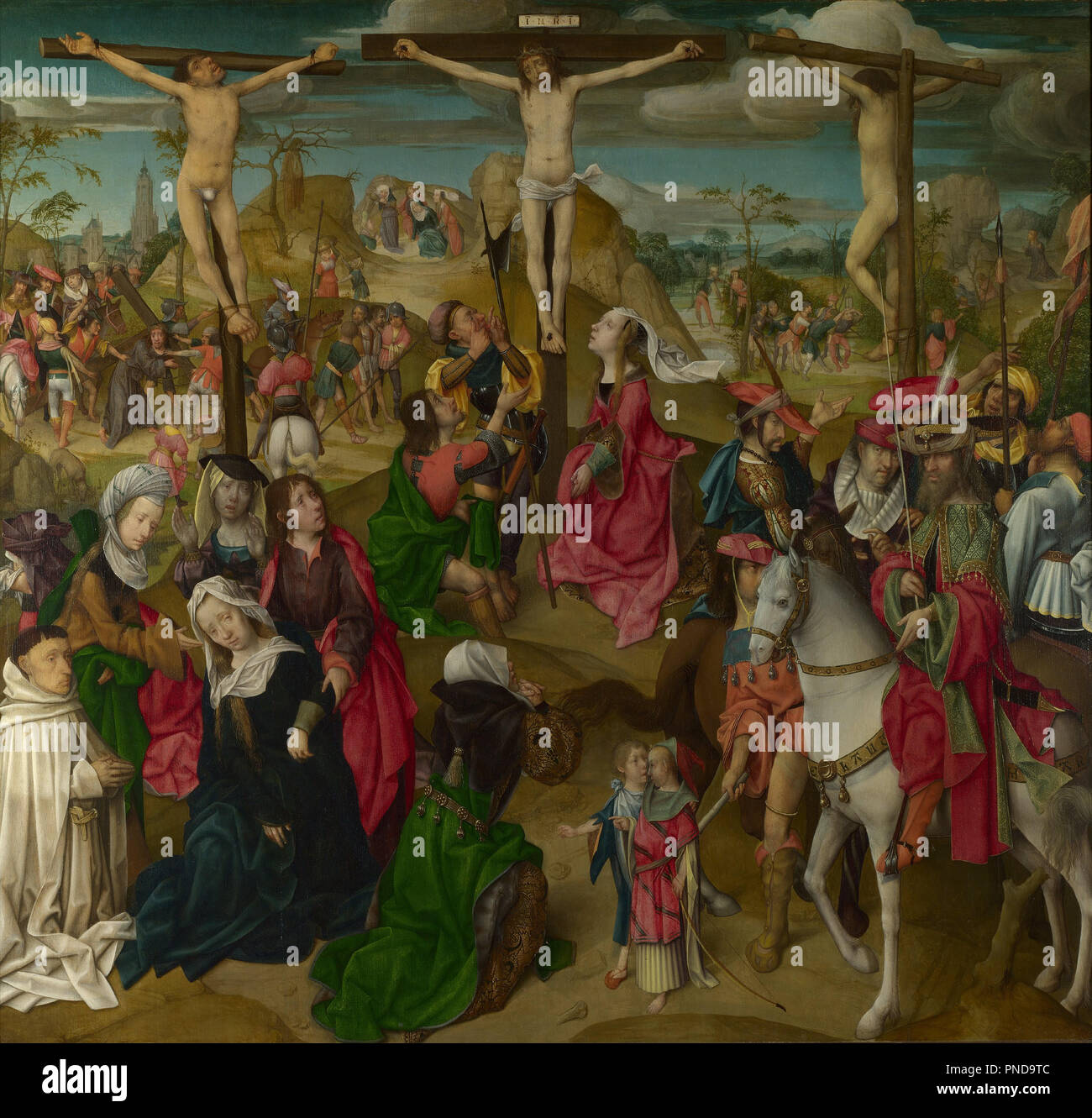 The Crucifixion: Central Panel. Painting. Oil with some egg tempera on oak. Height: 98.2 cm (38.6 in); Width: 105 cm (41.3 in). Author: Master of Delft. Stock Photo