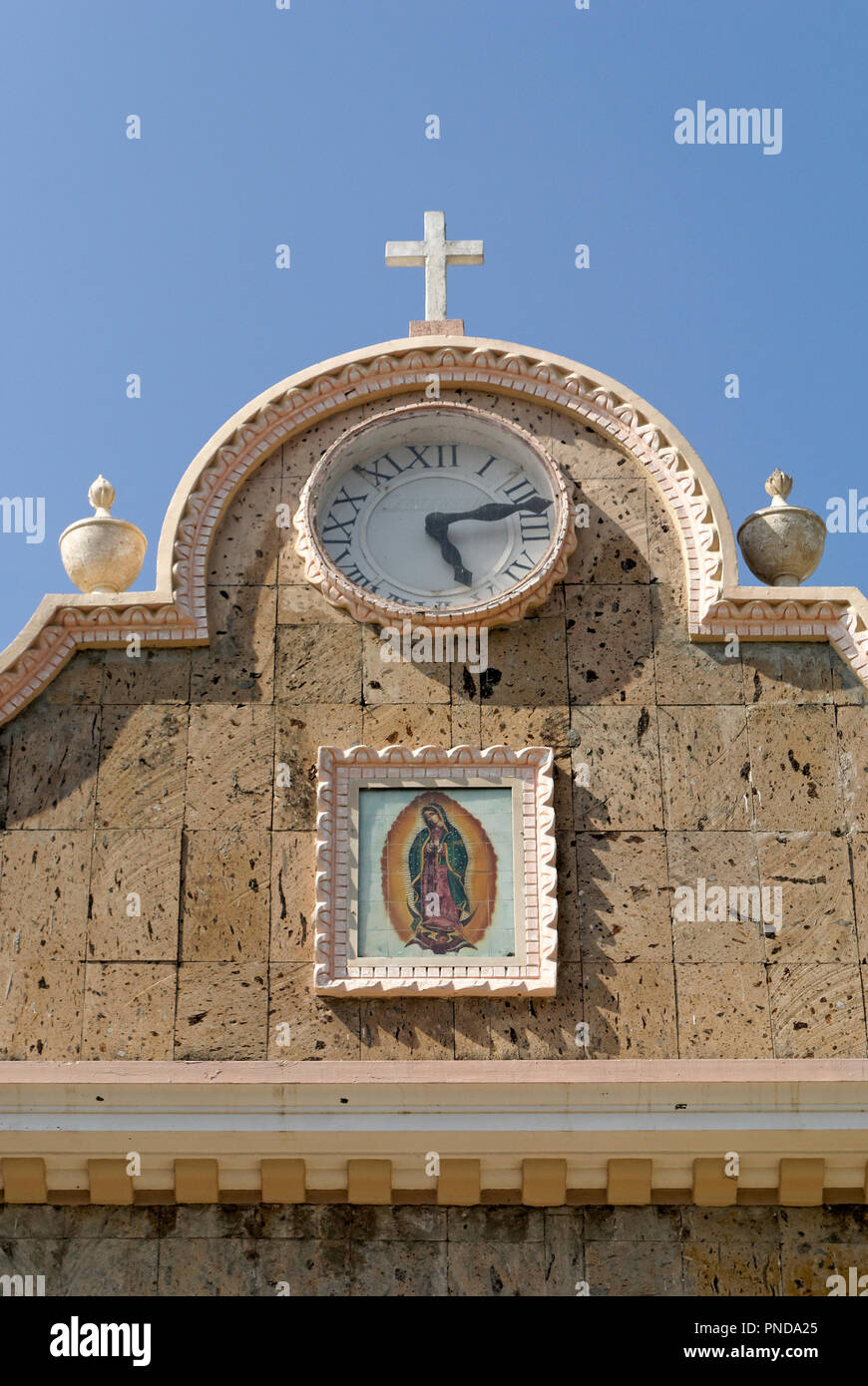 Facade of 19th-century Lady of Guadalupe Church in the Village of El Quelite near Mazatlan, Sinaloa, Mexico Stock Photo
