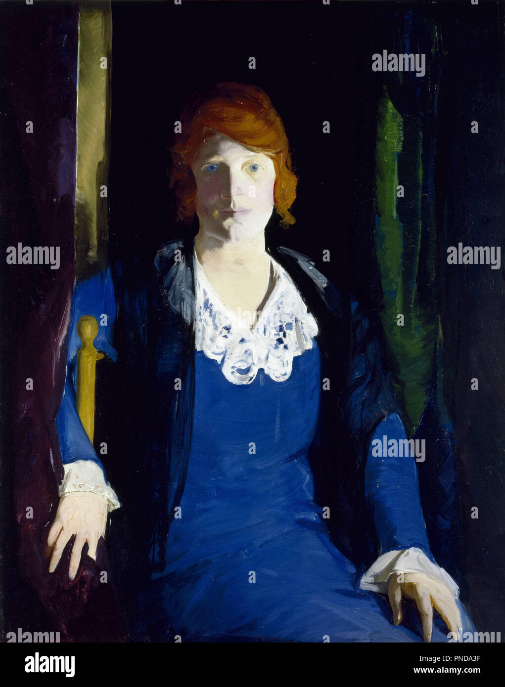 Portrait of Florence Pierce. Date/Period: August 1914. Painting. Oil on canvas. Height: 96.5 cm (38 in); Width: 76.2 cm (30 in). Author: George Bellows. Bellows, George. Stock Photo