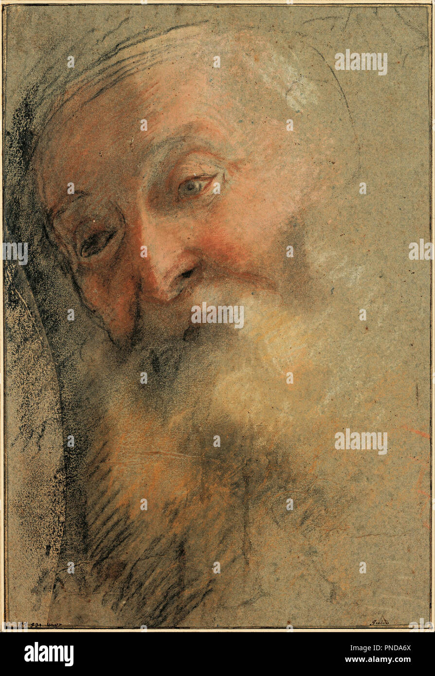 Head of an Old Bearded Man, 1584-1586. Date/Period: From 1584 until 1586. Drawing. Black chalk, white chalk, sanguine and pastel (Black, white, and red chalk, brown, ocher, and pink pastel). Author: BAROCCI, FEDERICO. Barocci, Federigo. Stock Photo