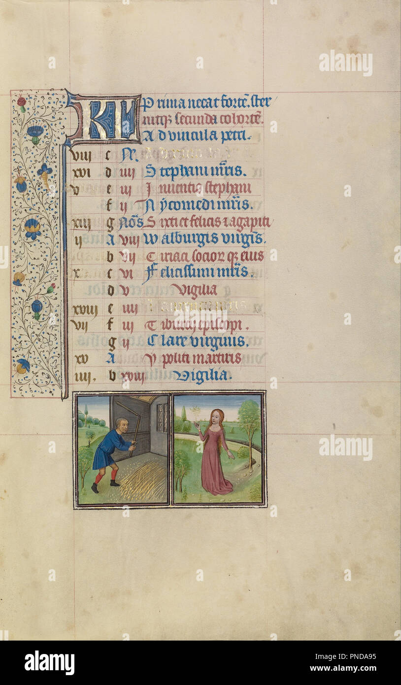 A Man Threshing Zodiacal Sign Of Virgo Date Period Early 1460s Folio Tempera Colors Gold Leaf