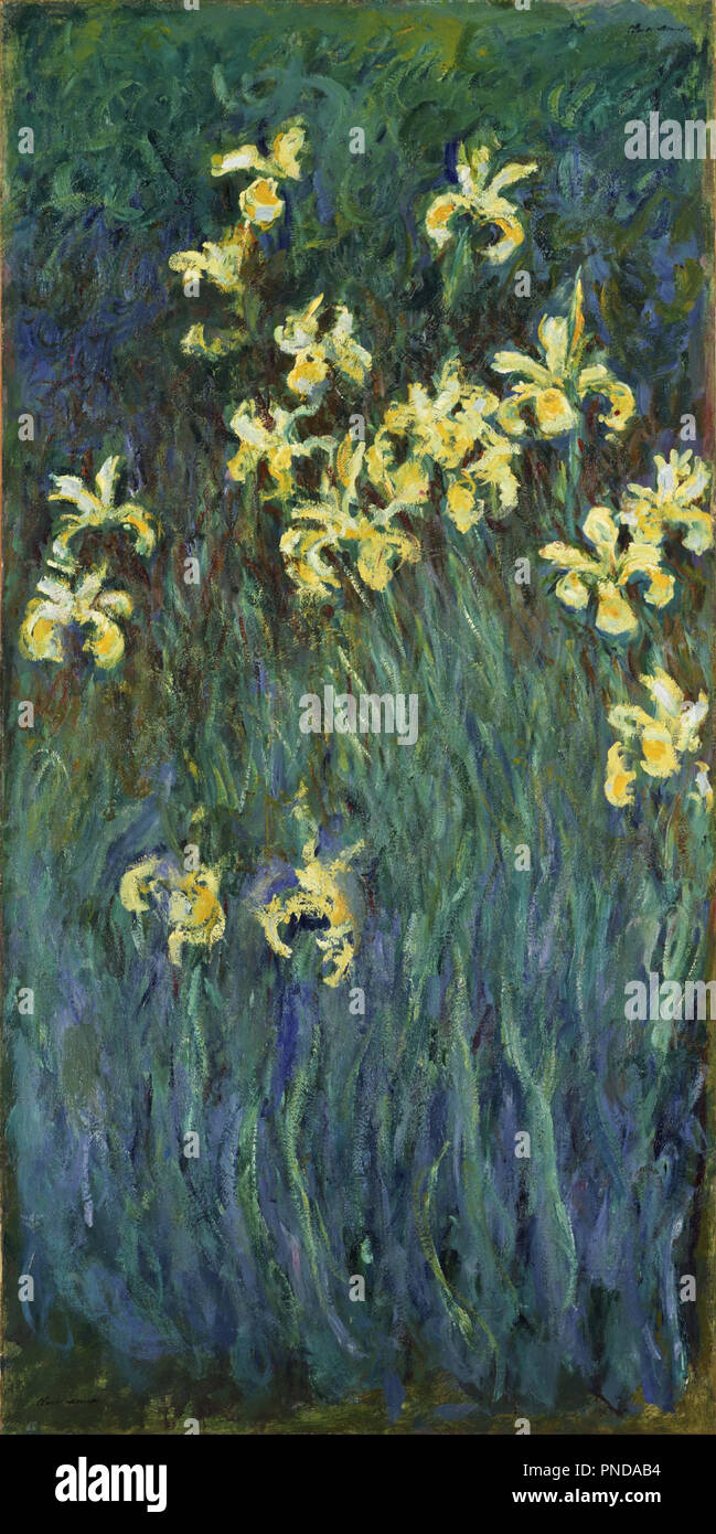 Yellow Irises. Date/Period: Ca. 1914 - ca. 1917. Painting. Oil on canvas Oil on canvas. Height: 2,000 mm (78.74 in); Width: 1,010 mm (39.76 in). Author: CLAUDE MONET. MONET, CLAUDE. Stock Photo