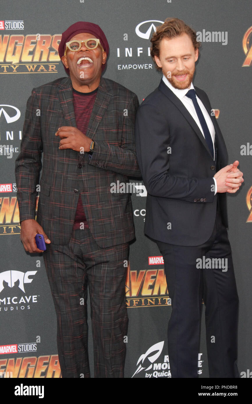 Samuel L Jackson, Tom Hiddleston at the World Premiere of Marvel Studios' 'Avengers: Infinity War' held on Hollywood Blvd. in Hollywood, CA, April 23, 2018. Photo by Joseph Martinez / PictureLux Stock Photo