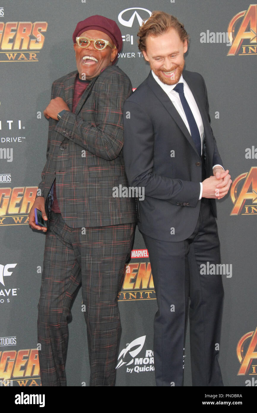Samuel L Jackson, Tom Hiddleston at the World Premiere of Marvel Studios' 'Avengers: Infinity War' held on Hollywood Blvd. in Hollywood, CA, April 23, 2018. Photo by Joseph Martinez / PictureLux Stock Photo