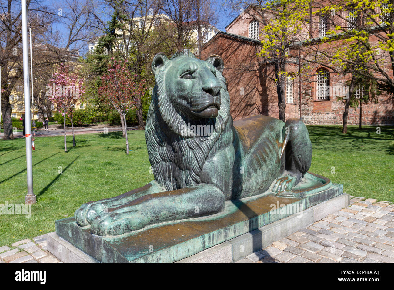 Sculpture of a lion (a national symbol of Bulgaria) by Andrey Nikolov beside the Monument to the Unknown Soldier, Sofia, Bulgaria. Stock Photo