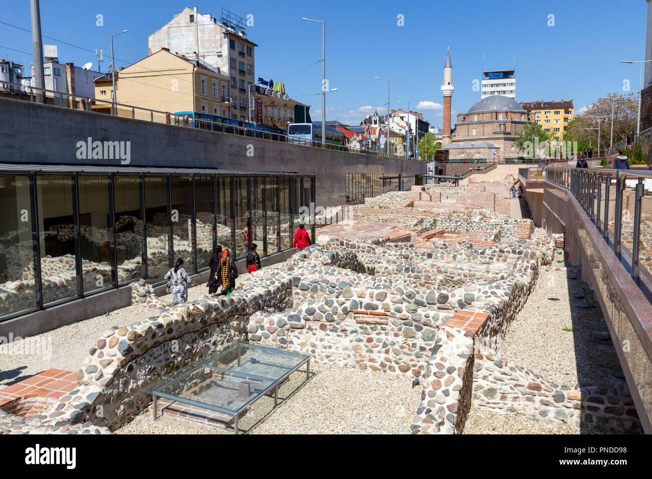 The remains of an ancient street from the Roman city of Serdica, Sofia, Bulgaria. Stock Photo