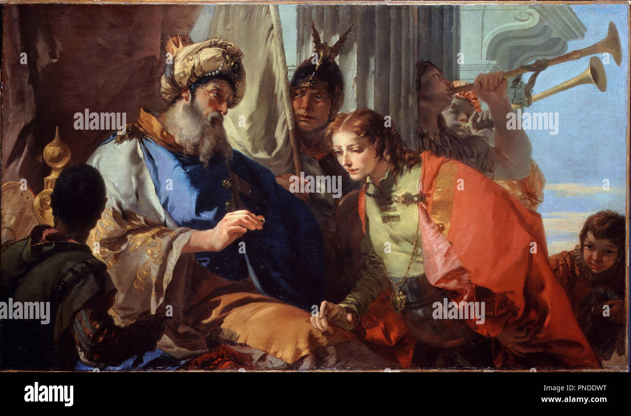 Joseph receiving Pharaoh's Ring. Date/Period: Between ca. 1733 and ca. 1735. Painting. Oil on canvas. Height: 1,061 mm (41.77 in); Width: 1,797 mm (70.74 in). Author: Giovanni Battista Tiepolo. Stock Photo