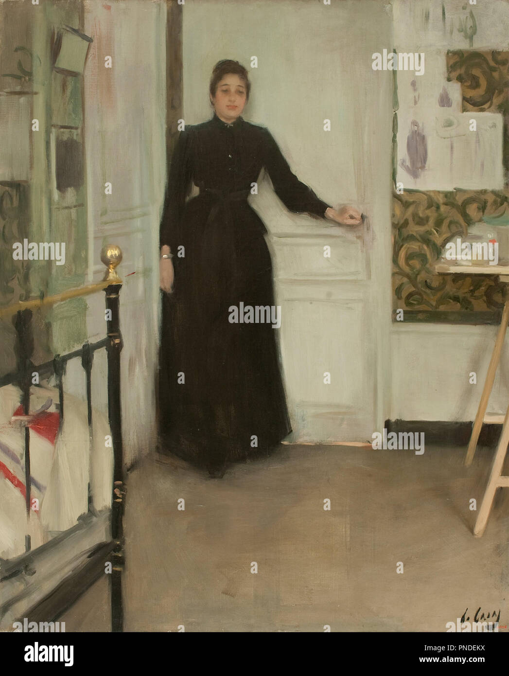 Interior. Date/Period: Ca. 1890. Painting. Oil on canvas. Height: 1,005 mm (39.56 in); Width: 815 mm (32.08 in). Author: Ramon Casas i Carbó. CASAS, RAMON. Stock Photo