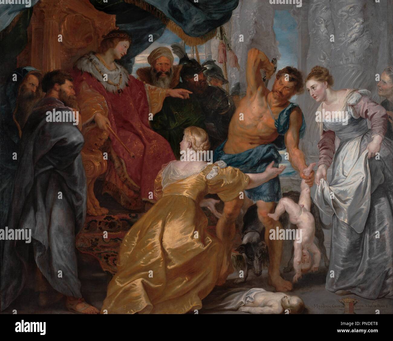 The Judgement of Solomon. Date/Period: Ca. 1617. Painting. Oil on canvas. Height: 2,340 mm (92.12 in); Width: 3,030 mm (119.29 in). Author: PETER PAUL RUBENS. Rubens, Pieter Paul. WILHELM FREDDIE. Stock Photo