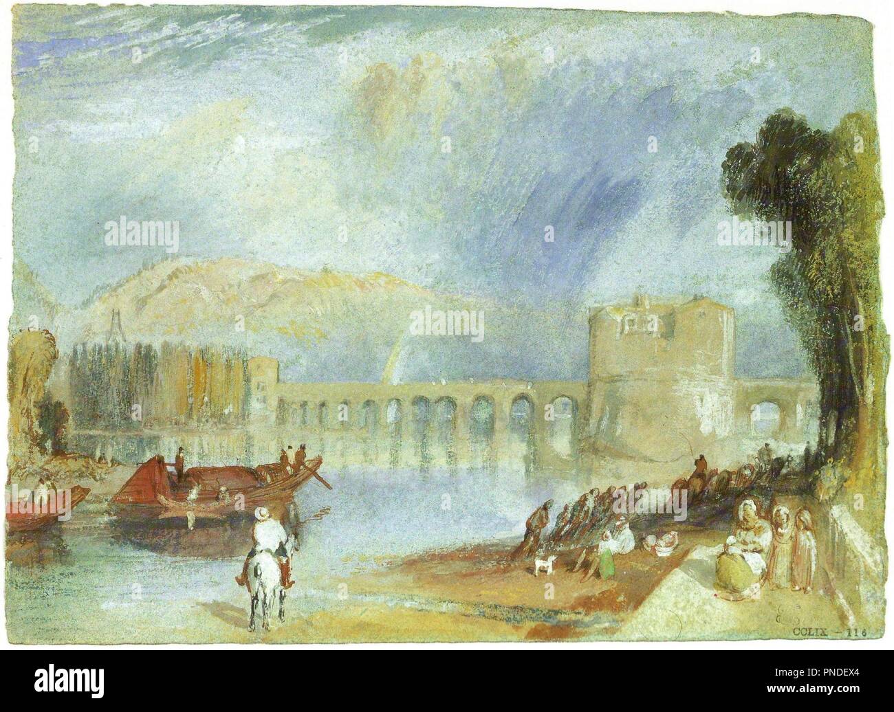 Bridge at Meulan. Date/Period: 1832. Painting. Author: J. M. W. Turner. TURNER, JOSEPH MALLORD WILLIAM. Stock Photo