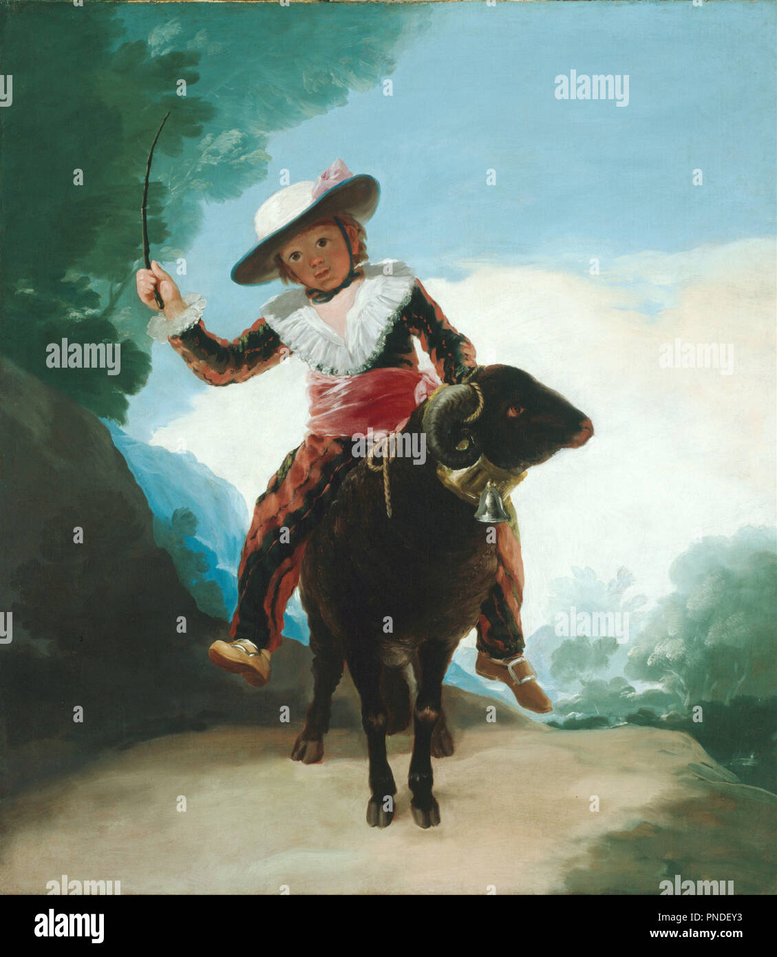 Boy on a Ram. Date/Period: 1786/87. Painting. Oil on canvas. Height: 1,272 mm (50.07 in); Width: 1,121 mm (44.13 in). Author: GOYA, FRANCISCO DE. Stock Photo