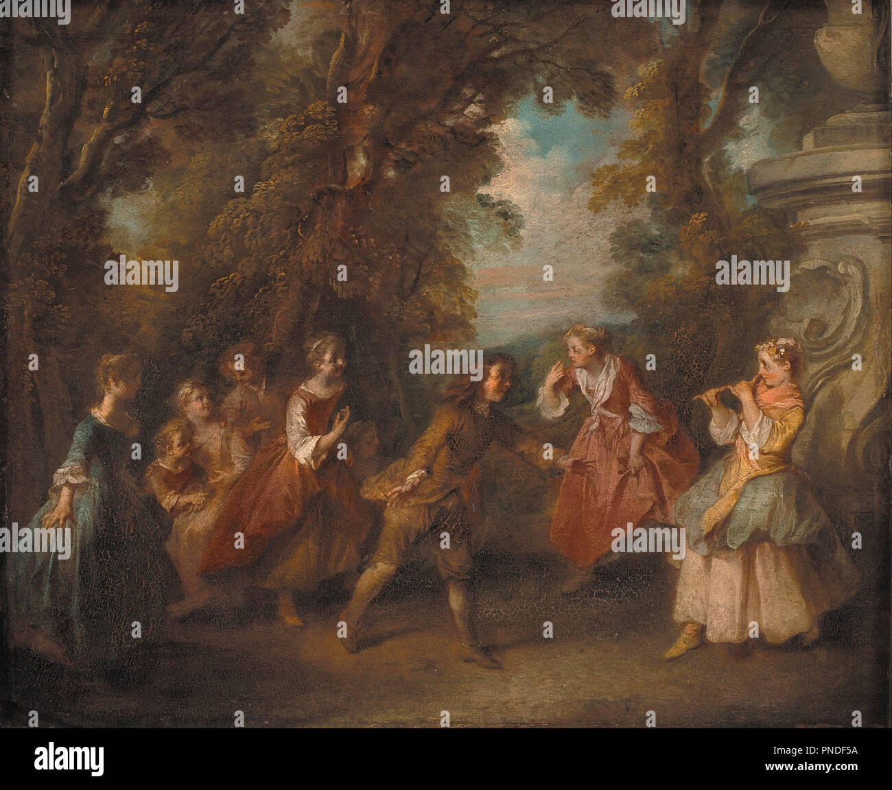 Children at Play in the Open. Date/Period: From 1705 until 1743. Painting. Oil on panel. Height: 270 mm (10.62 in); Width: 325 mm (12.79 in). Author: Nicolas Lancret. LANCRET, NICOLAS. Stock Photo