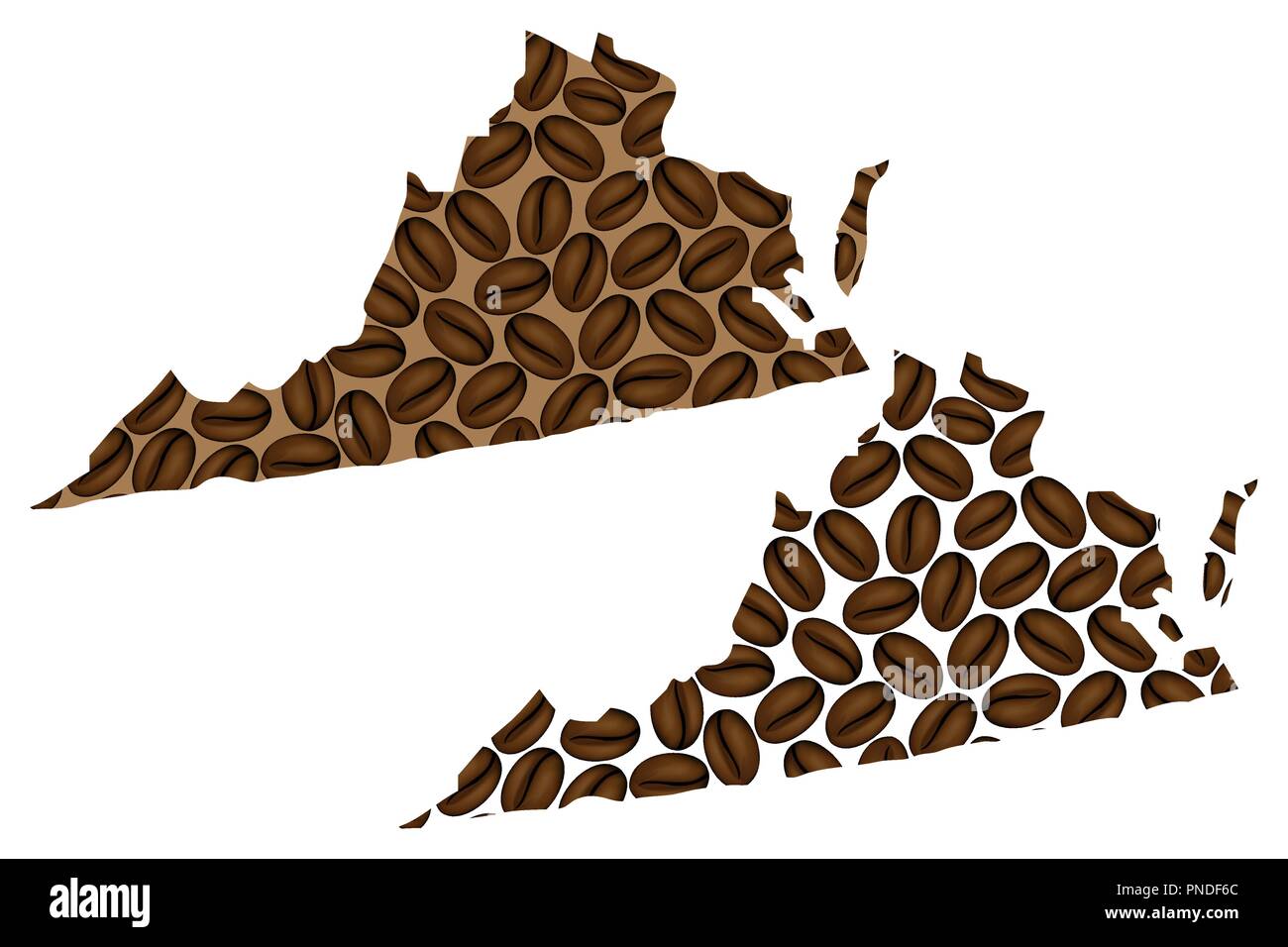 Virginia (United States of America) map of coffee bean, Commonwealth