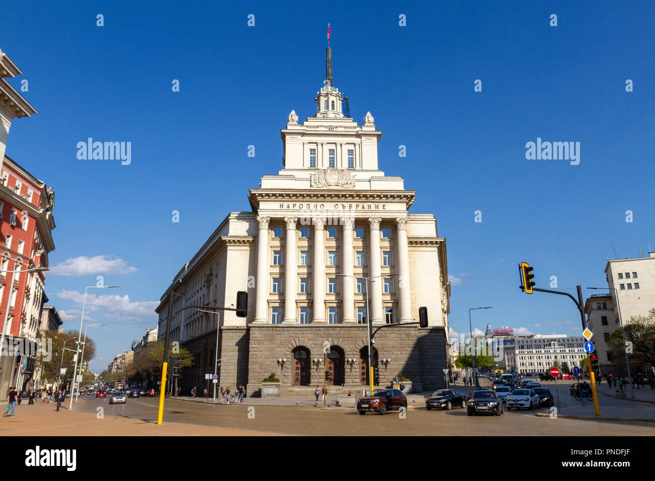 General view of pl. Nezavisimost with the Former Communist Party House, part of the Largo, Sofia, Bulgaria. Stock Photo