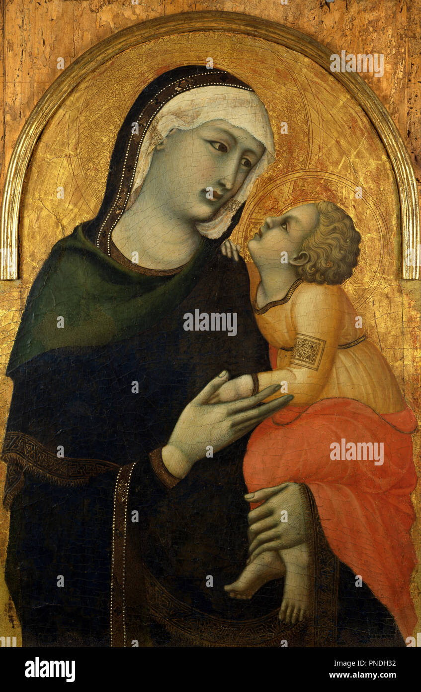 Madonna with Chid. Tempera on Panel. Height: 71 mm (2.79 in); Width: 47 mm (1.85 in). Author: LORENZETTI, PIETRO. Stock Photo