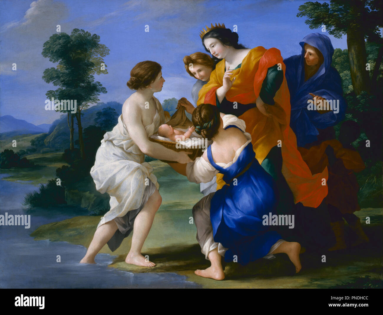 The Finding of Moses. Date/Period: Ca. 1656-1657. Oil paintings. Oil on canvas. Author: ROMANELLI, GIOVANNI FRANCESCO. Stock Photo