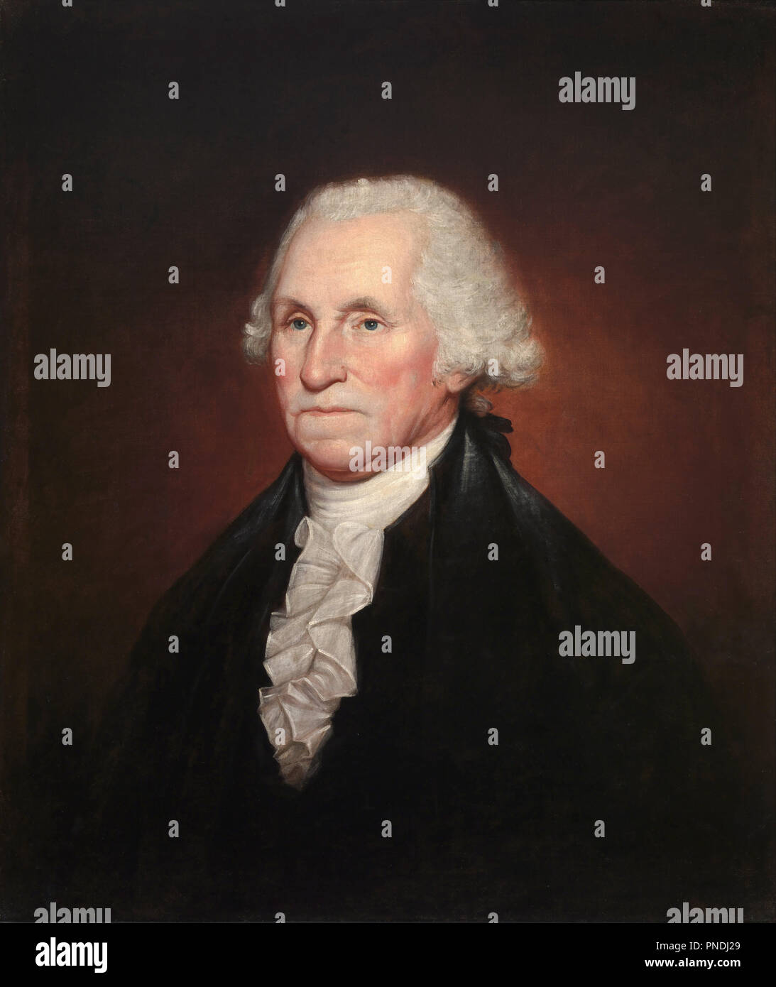 George Washington. Date/Period: 1795. Painting. Oil on canvas. Height: 756 mm (29.76 in); Width: 645 mm (25.39 in). Author: REMBRANDT PEALE. GILBERT STUART. Stock Photo