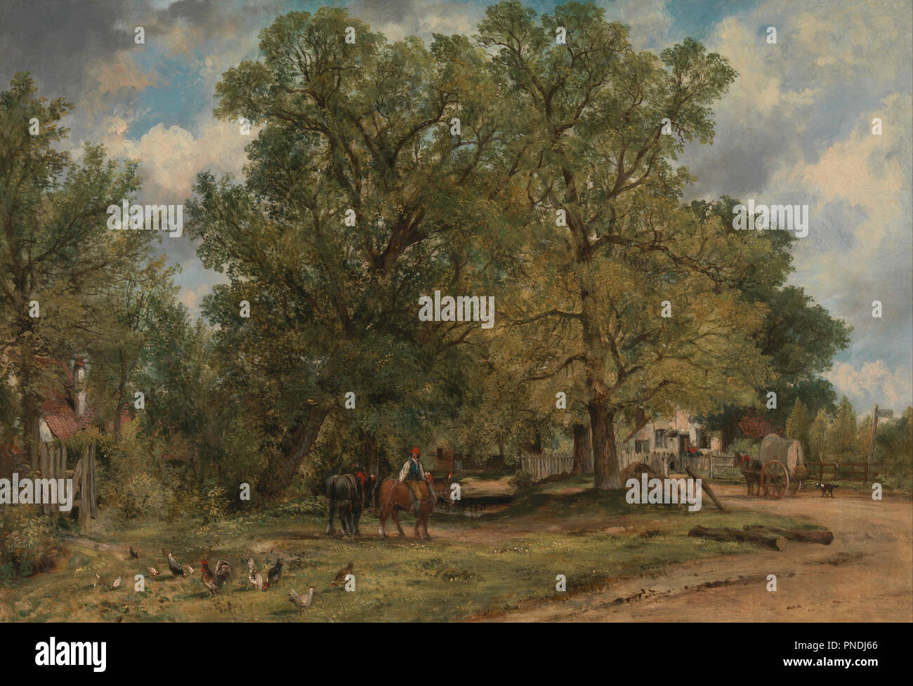 Landscape with Cottages. Date/Period: Ca. 1830. Painting. Oil on canvas. Height: 508 mm (20 in); Width: 730 mm (28.74 in). Author: Frederick W. Watts. Stock Photo