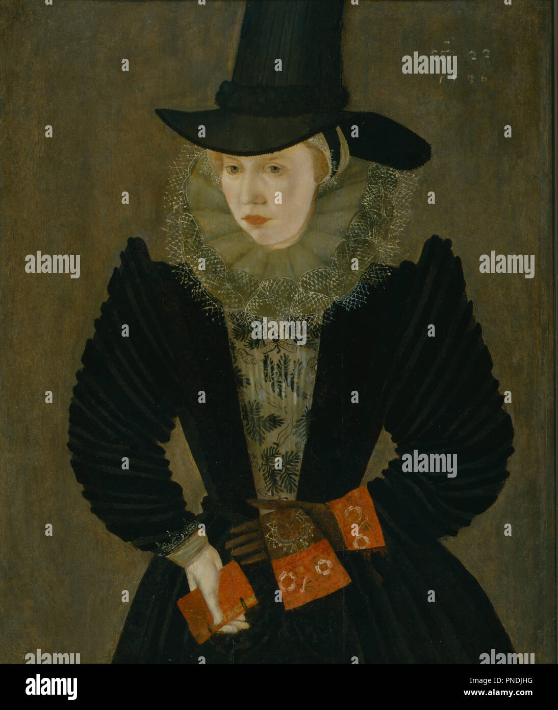 Joan Alleyn. Date/Period: Inscribed 1596. Painting. Oil on panel Oil. Height: 791 mm (31.14 in); Width: 632 mm (24.88 in). Author: British School. Stock Photo