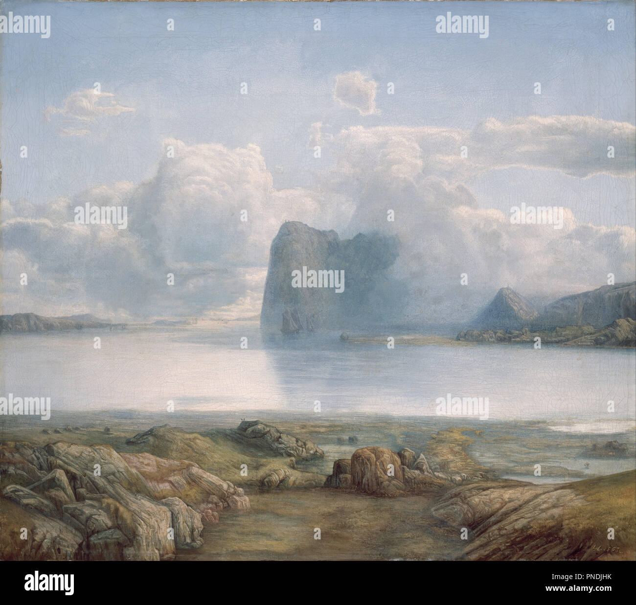 Island Borgøya. Date/Period: 1867. Painting. Olje på lerret. Width: 69.5 cm. Height: 61.5 cm. Author: LARS HERTERVIG. Hertervig, Lars. Stock Photo