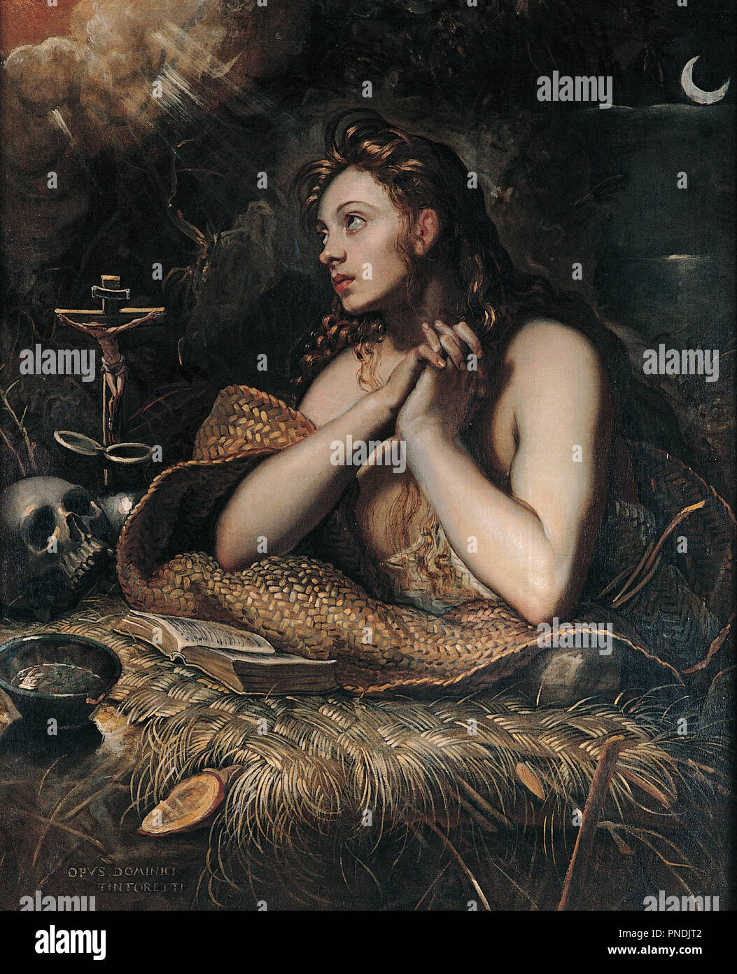 Penitent Magdalene. Date/Period: Between 1598 and 1602. Painting. Oil on canvas. Author: DOMENICO TINTORETTO. Tintoretto (Domenico R. ). Stock Photo