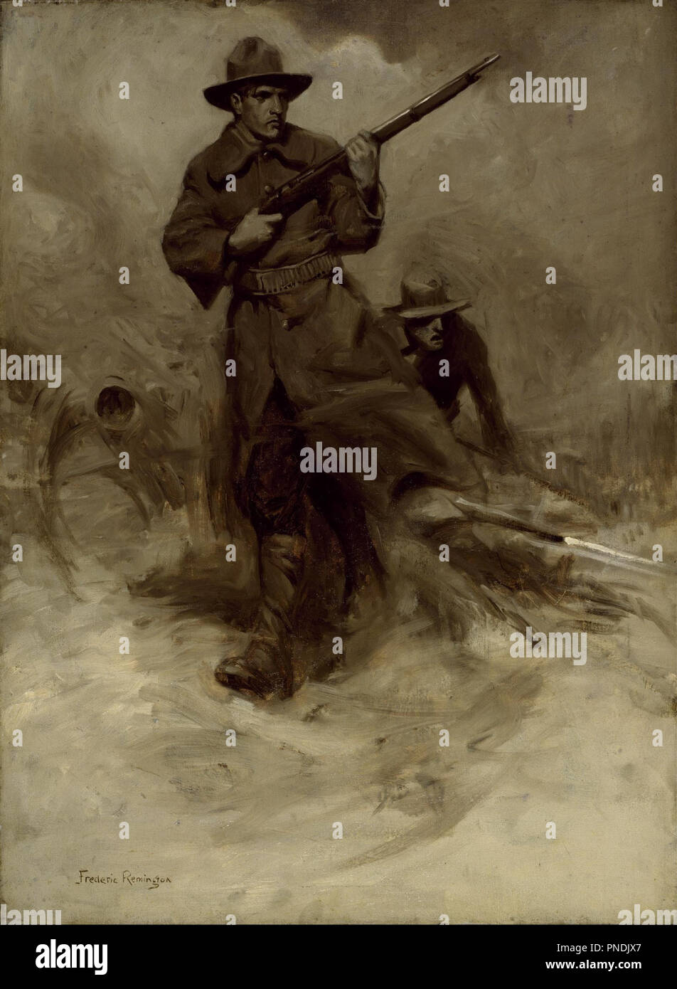 Spanish-American War Soldiers in Action. Date/Period: 1899/1903. Painting. Oil on canvas. Width: 55.9 cm. Height: 76.2 cm (without frame). Author: William Gilbert Gaul. Stock Photo