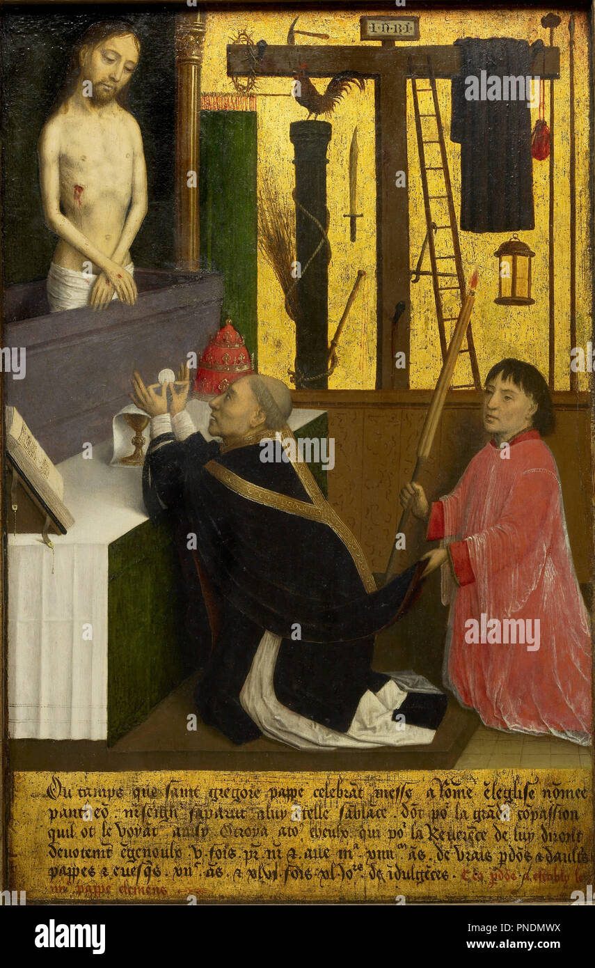 The Mass of St. Gregory. Date/Period: Ca. 1460-1465. Unknown. Oil and gold leaf on wood panel oil and gold leaf on wood panel. Height: 451 mm (17.75 in); Width: 294 mm (11.57 in). Author: Simon Marmion. MARMION, SIMON. Stock Photo