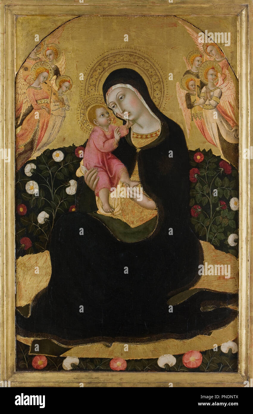 Madonna of Humility. Date/Period: Fifth decade of 15th century. Tempera on Panel. Height: 81 mm (3.18 in); Width: 52 mm (2.04 in). Author: SANO DI PIETRO. Stock Photo