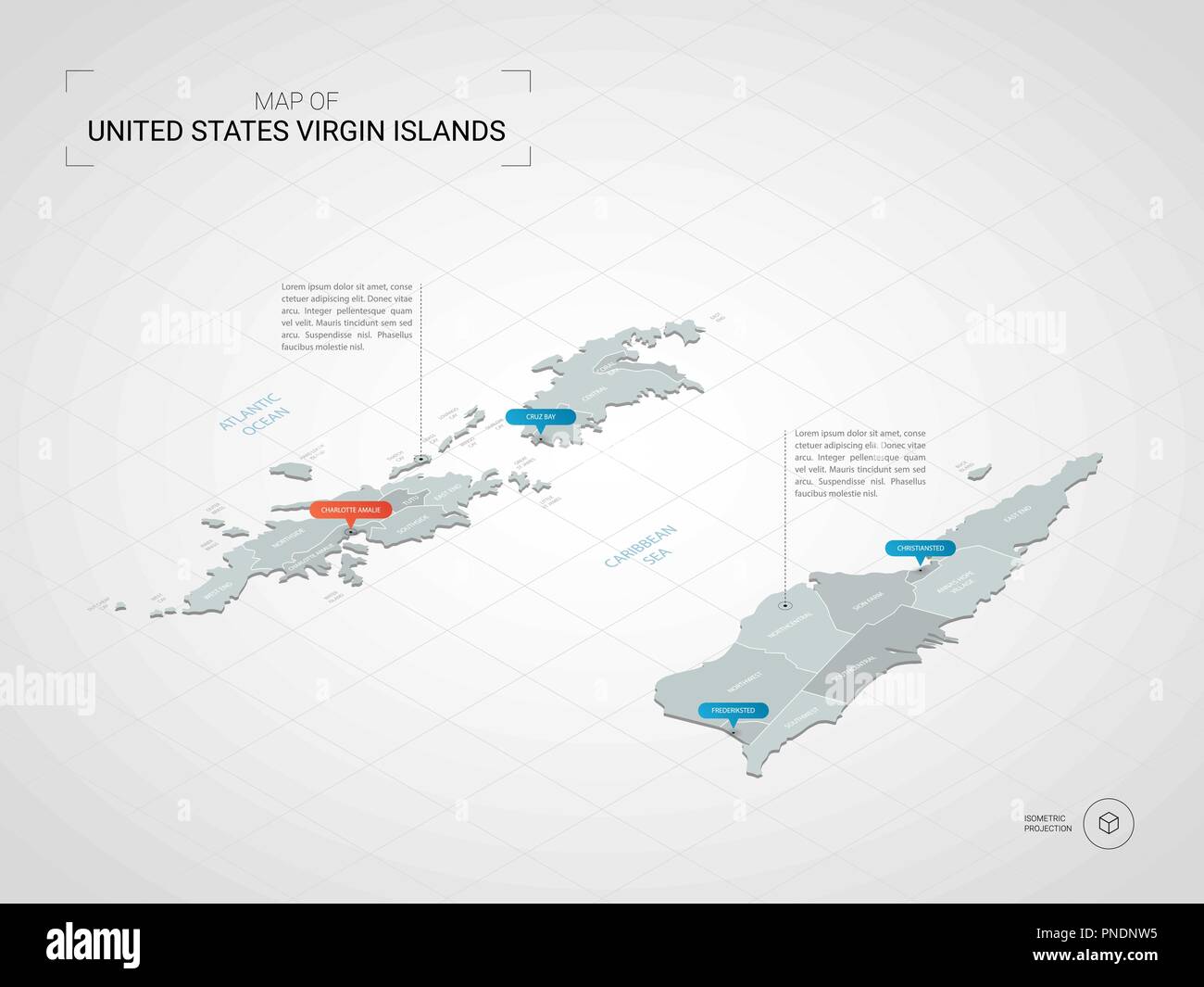Isometric 3D Virgin Islands map. Stylized vector map illustration with ...