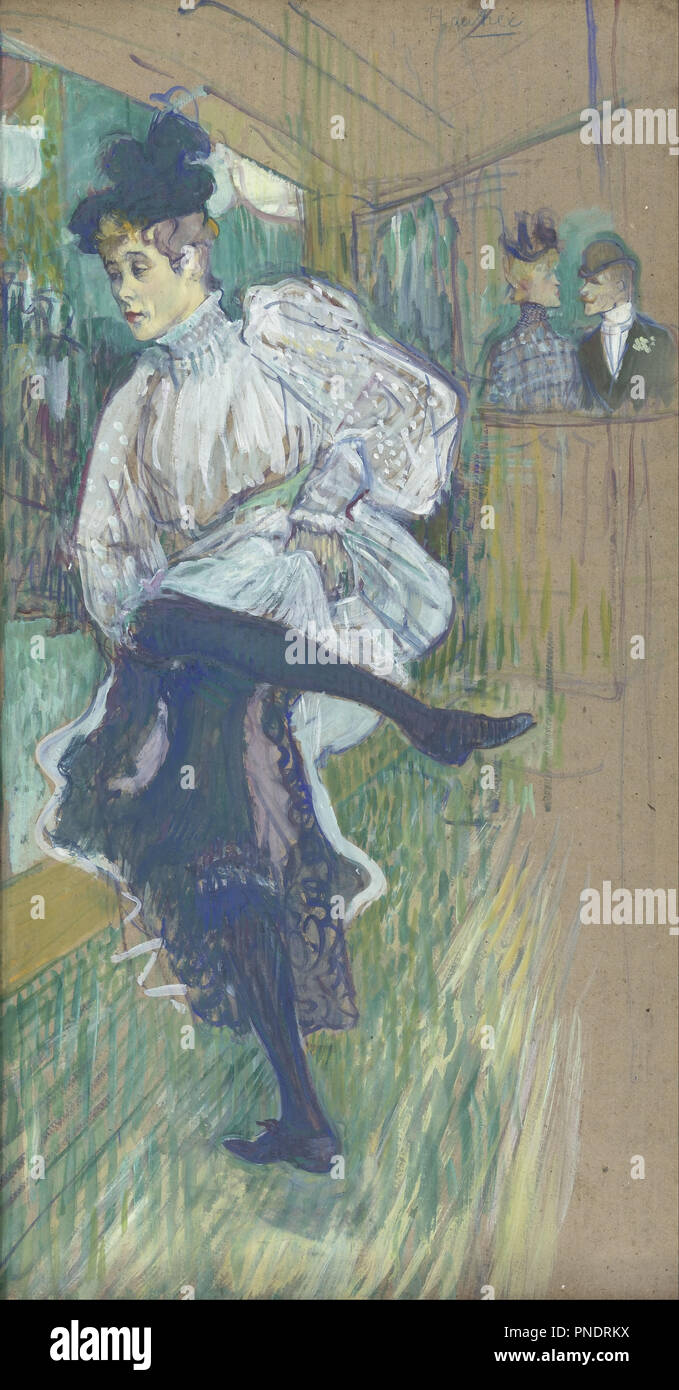 Jeanne avril dansant Jane Avril Dancing. Date/Period: Ca. 1892. Oil on cardboard. Oil on cardboard. Height: 850 mm (33.46 in); Width: 450 mm (17.71 in). Author: Henri de Toulouse-Lautrec. TOULOUSE-LAUTREC, HENRI DE. Stock Photo