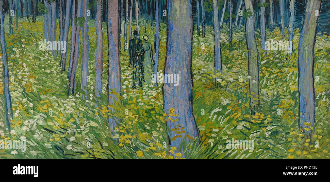 Undergrowth with two Figures. Date/Period: Late June 1890. Painting. Oil on canvas. Height: 49.5 cm (19.4 in); Width: 99.7 cm (39.2 in). Author: VINCENT VAN GOGH. VAN GOGH, VINCENT. Stock Photo