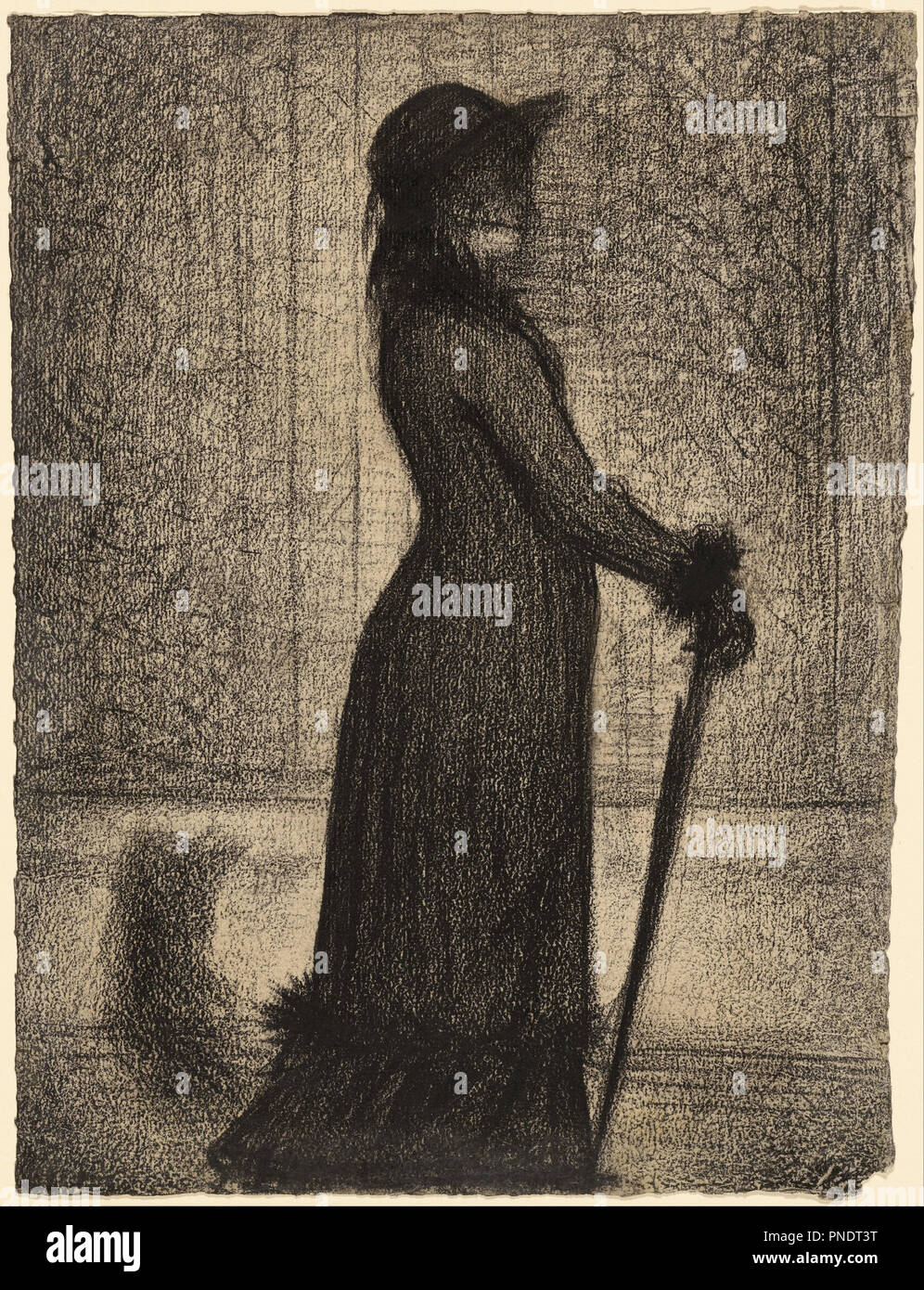 Woman Strolling (Une élégante). Date/Period: Ca. 1884. Drawing. Conté crayon on Michallet paper. Height: 318 mm (12.51 in); Width: 240 mm (9.44 in). Author: GEORGES SEURAT. Stock Photo
