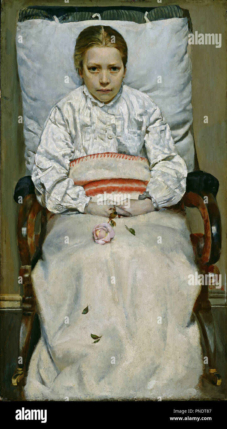Sick Girl. Date/Period: 1880/1881. Painting. Olje på treplate. Width: 58 cm. Height: 102 cm. Author: CHRISTIAN KROHG. Stock Photo
