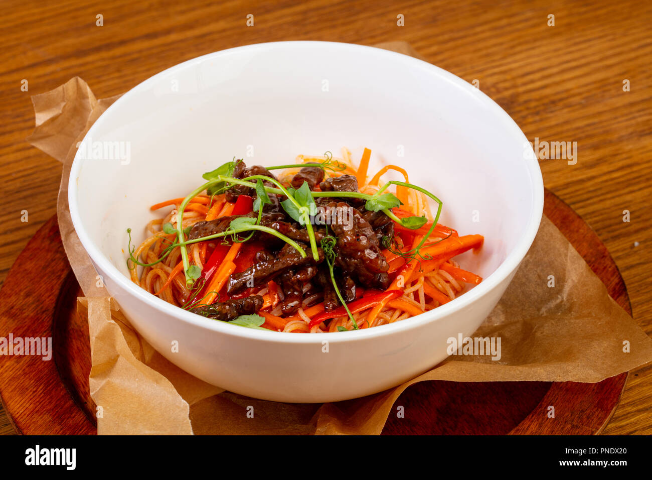 Pasta with beef and vegetables Stock Photo - Alamy