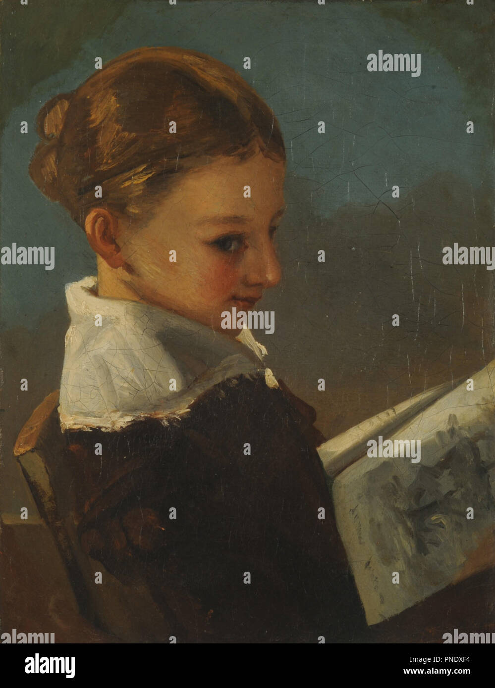 Julieta Courbet a la edad de diez años. Date/Period: Ca. 1841 - ca.1841. Painting. Oil on canvas. Height: 240 mm (9.44 in); Width: 190 mm (7.48 in). Stock Photo