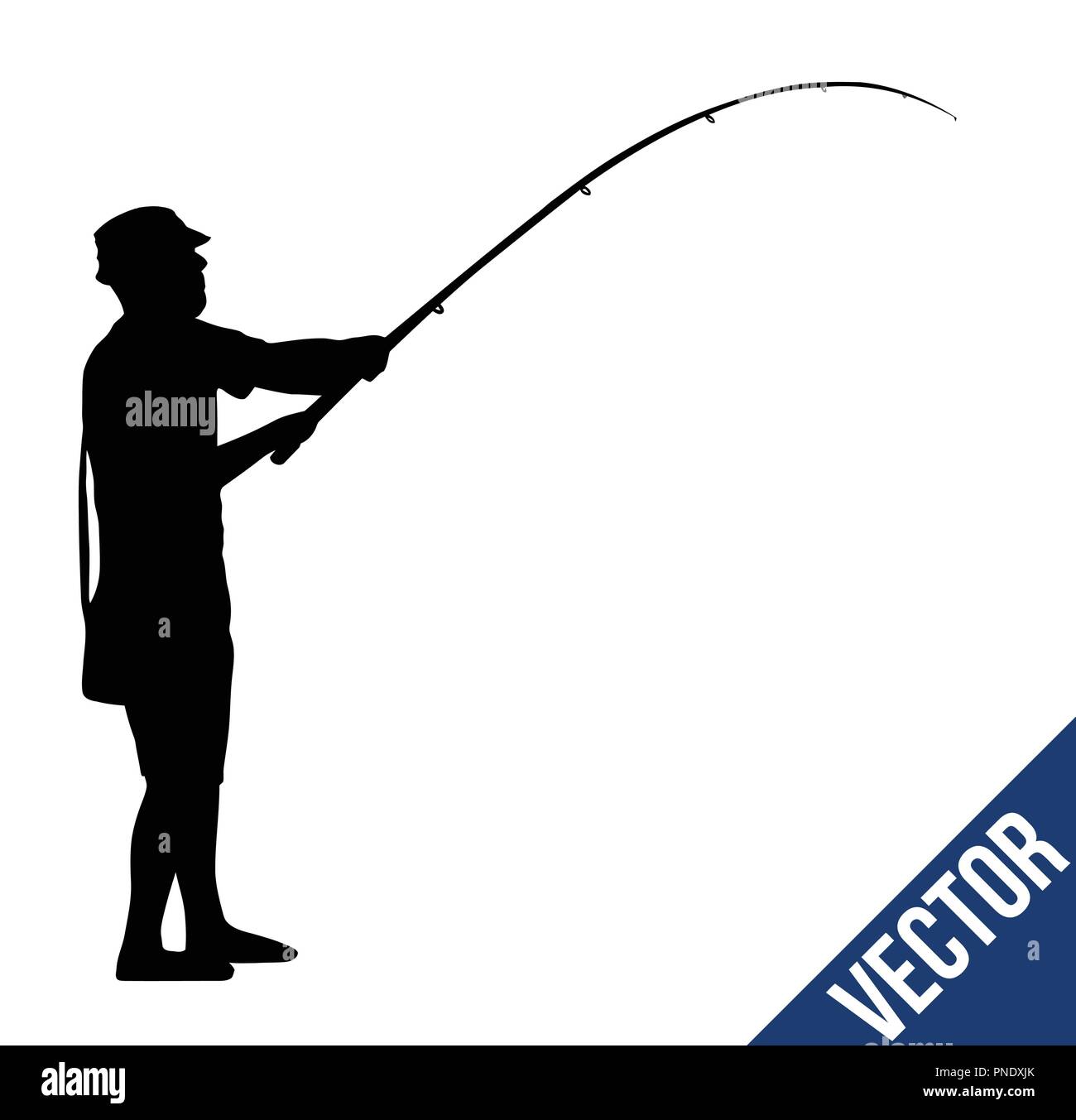 Fisherman silhouette on white background, vector illustration Stock Vector