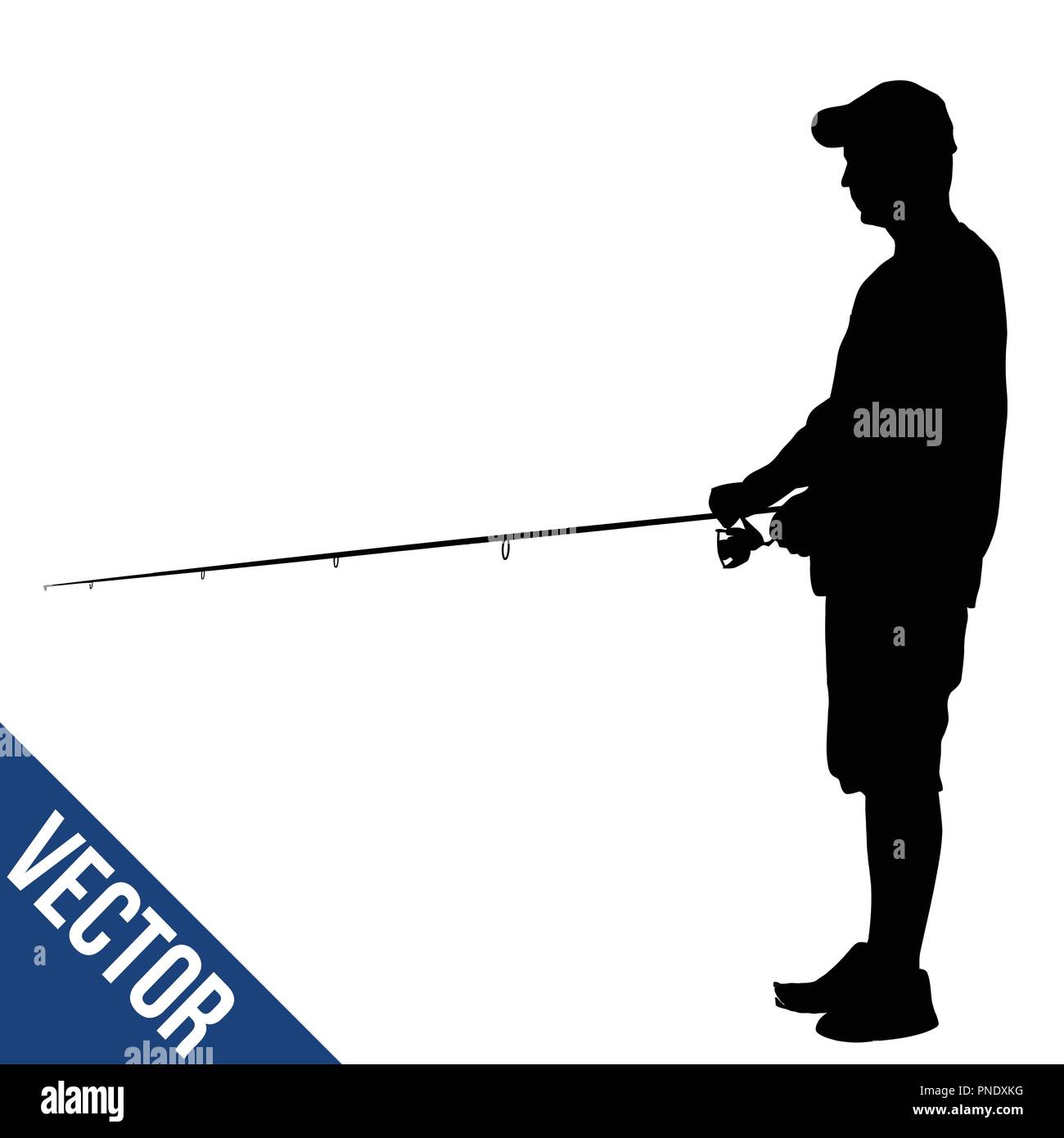 Fisherman silhouette on white background, vector illustration Stock Vector