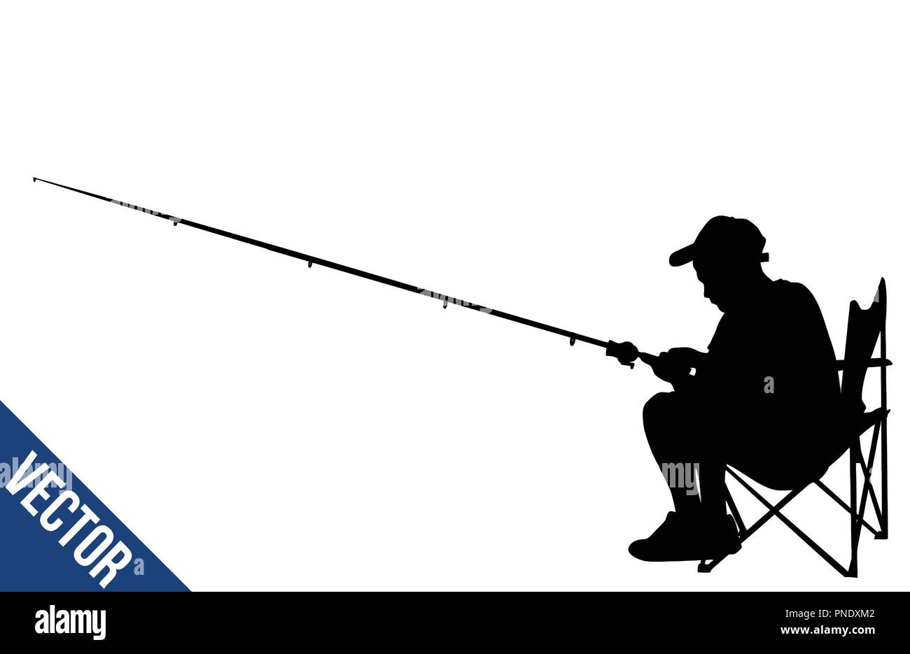 Fisherman silhouette on white background, vector illustration Stock Vector