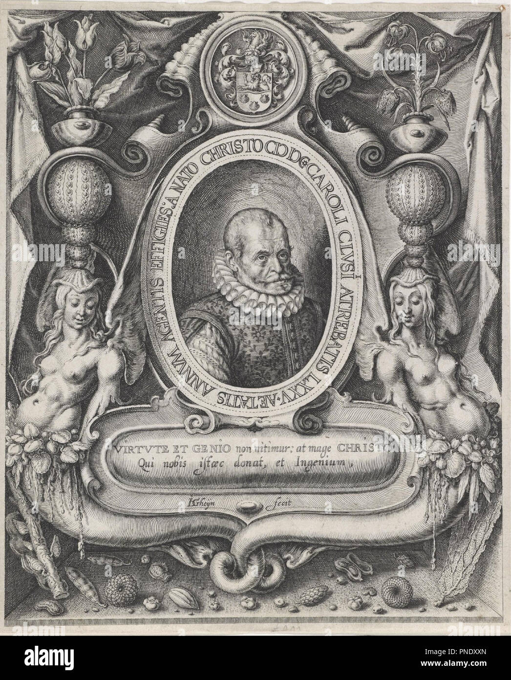 Portrait of Carolus Clusius (Charles de l'Écluse, 1526-1609). Date/Period: 1600/1601. Engraving on paper. Width: 18.1 cm. Height: 22.1 cm (plate). Author: Jacques de Gheyn II. Stock Photo