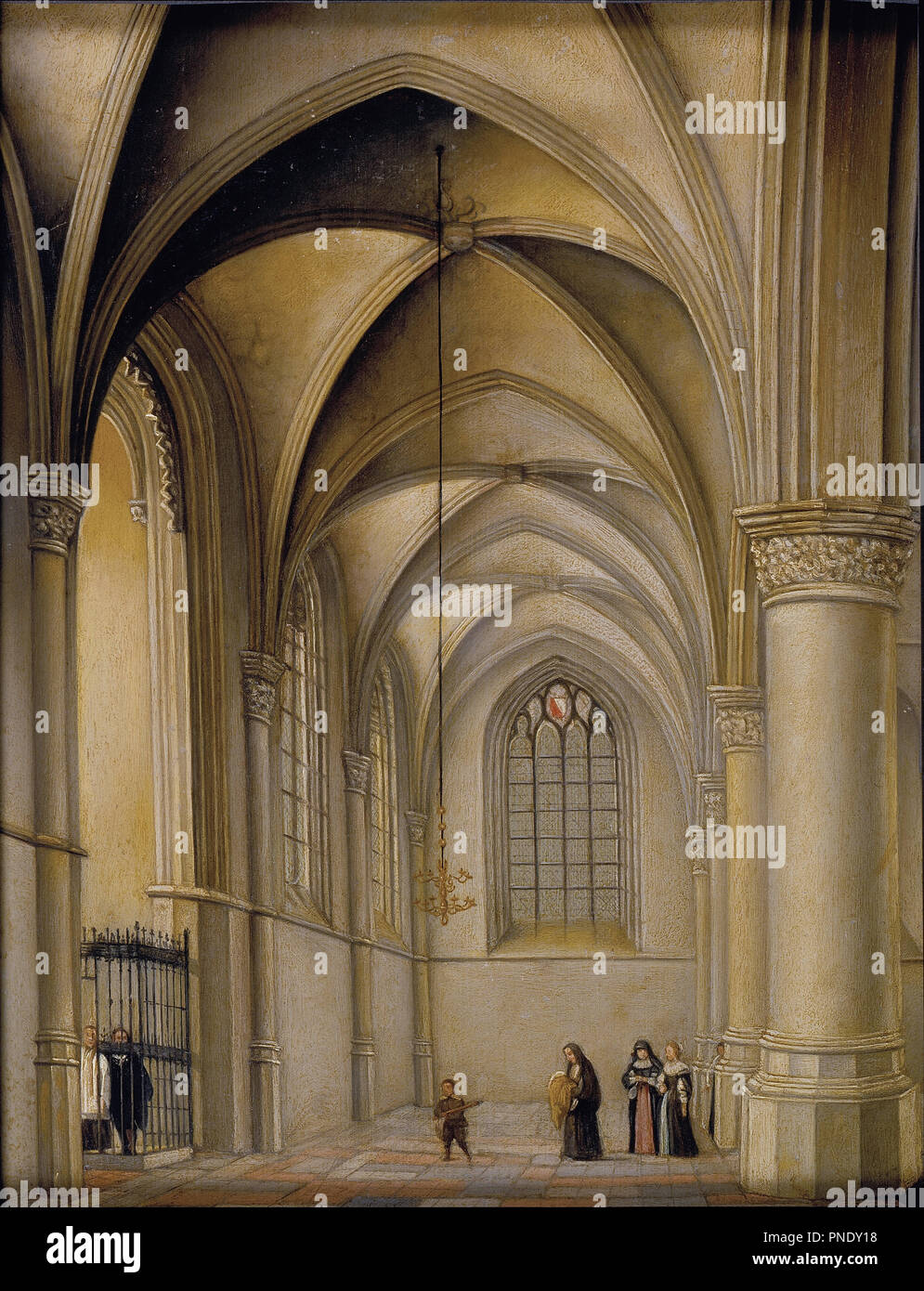 Church Interior. Date/Period: 17th century (original dated 1633). Painting. Oil on panel Oil. Height: 429 mm (16.88 in); Width: 335 mm (13.18 in). Author: After Saenredam, Pieter Jansz. Pieter Jansz. Saenredam. Stock Photo