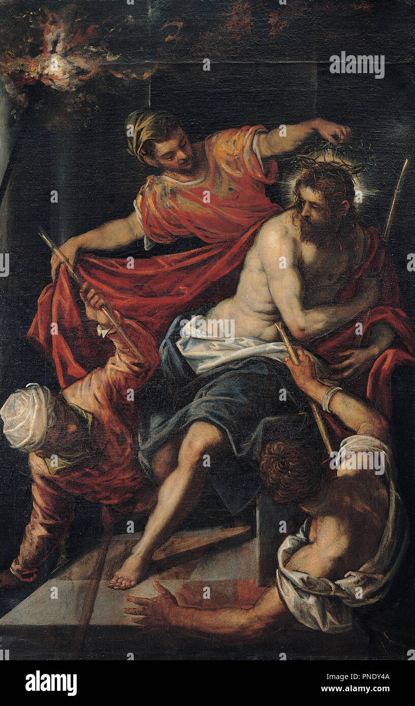 The Flagellation of Christ. Date/Period: Between 1587 and 1592. Painting. Oil on canvas. Height: 1,860 mm (73.22 in); Width: 1,185 mm (46.65 in). Author: Tintoretto. Stock Photo