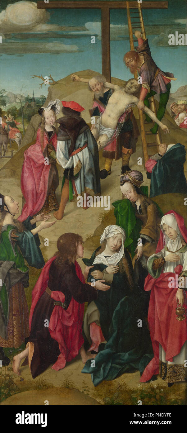 The Deposition: Right Hand Panel. Painting. Oil with some egg tempera on oak. Height: 102 cm (40.1 in); Width: 49.4 cm (19.4 in). Author: Master of Delft. Stock Photo