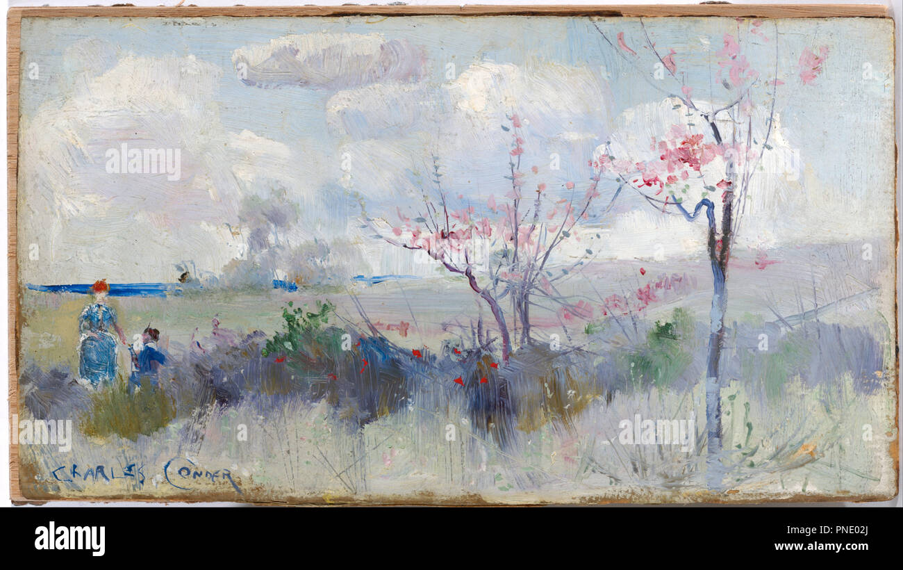 Herrick's Blossoms. Date/Period: Ca. 1888. Painting. Oil on cardboard. Height: 131 mm (5.15 in); Width: 240 mm (9.44 in). Author: CHARLES CONDER. Stock Photo