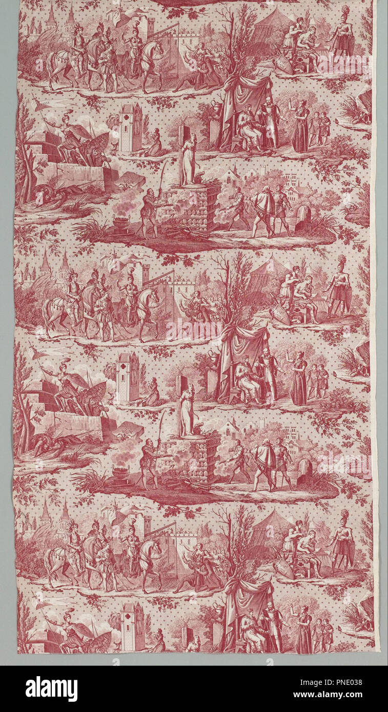 Jeanne d'Arc. Date/Period: 1817. Textile. Medium: cotton . Technique: printed by engraved plate on plain weave. Author: Hartmann et Fils Manufactory. Stock Photo