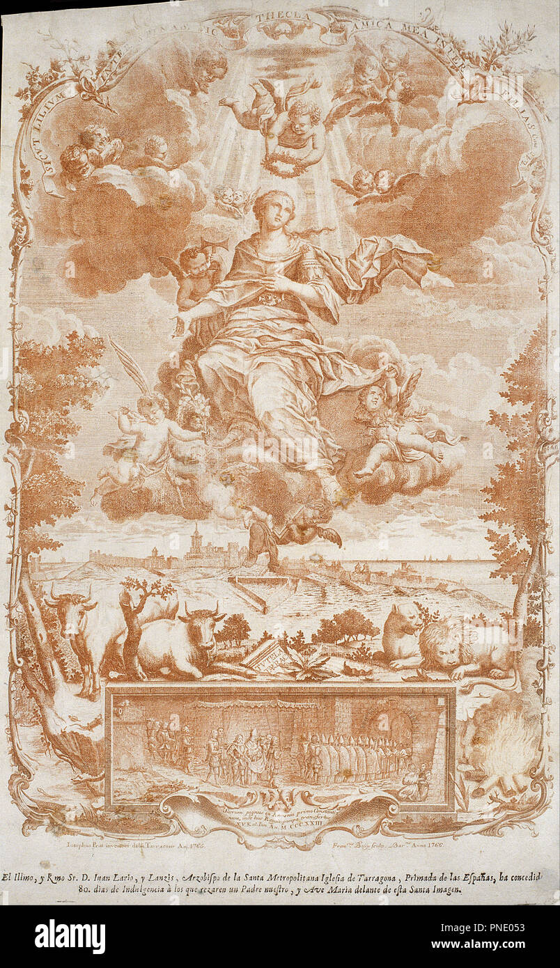 Saint Thecla. Date/Period: 1766. Engraving. Etching and burin on paper. Height: 497 mm (19.56 in); Width: 313 mm (12.32 in). Author: Francesc Boix. Stock Photo